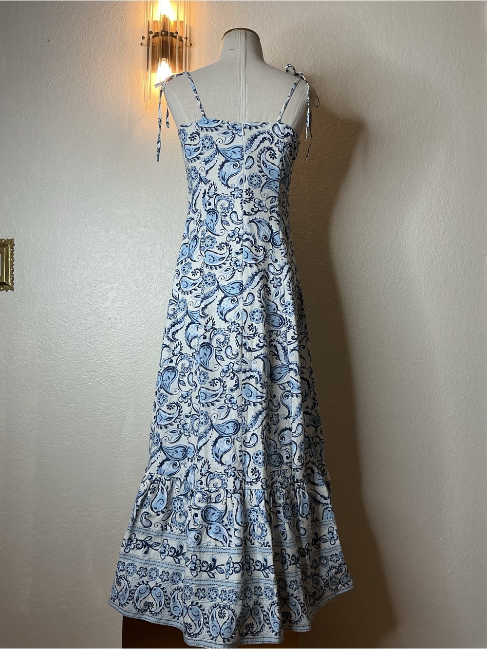 Zara White and Blue Paisley Maxi Dress with Smocked Bodice - Picture 7 of 10